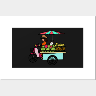 Street food motorcycle selling tropical fresh fruit, Thailand. Posters and Art